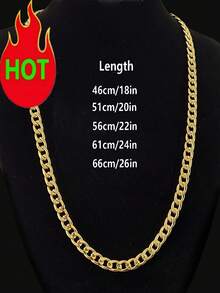 6毫米18K镀金男士嘻哈项链，礼品及派对首饰套装，男士时尚不锈钢链项链，日常装饰朋克嘻哈风格牛仔宽链四面钢制街头男士项链，圣诞节感恩节新年节日礼物 - 彩色 - 查看 2
