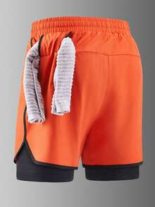 2-In-1 Men's Gym Shorts, Breathable Quick-Dry Printed Workout Shorts For Spring/Summer Outdoor Running & Fitness - Orange - View 2