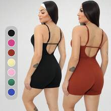 Kit 2 Jumpsuits Ribbed Strappy Rompers Women's Clothing Gym Sports Fitness - Rust Brown - View 9