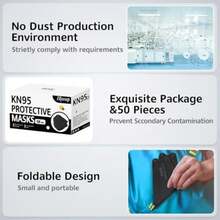 Mascarillas KN95, Paquete de 50, Transpirables, cómodas y Desechables, mascarillas KN95, Color Negro - C - Ver 3