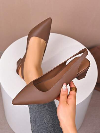 Tacones altos de moda para mujer con tacón grueso, puntera puntiaguda, suela blanda, clásicos bombas de verano, tacones altos de unicolor estilo francés