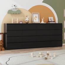 18/12/9/8 Drawer Dresser For Bedroom, Dresser With Charging Station And Deep Drawers, Modern Chest Of Drawer Handle Free, Wide Storage Organizer Cabinet For Bedroom, Living Room, Entryway - 黑色 - 查看 8