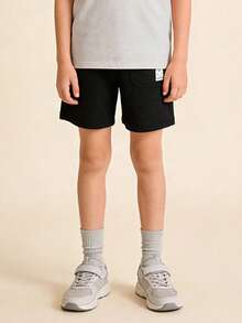 Balabala 2025新款夏季儿童纯棉休闲短裤，男童及膝裤 - 黑色 - 查看 2