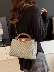 New Autumn/Winter Letter Print Women Handbag, Shoulder Bag, Crossbody Bag With Elegant Vibe - Grey - View 2