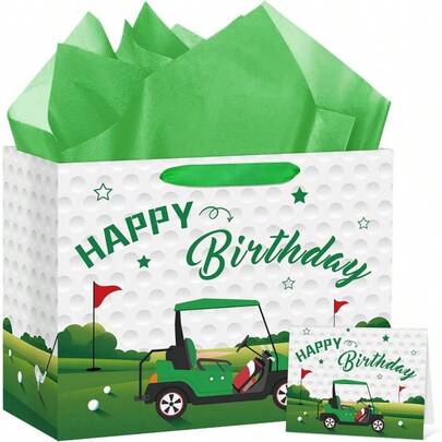 Large Birthday Bag With Tissue Paper And Greeting Card Happy Birthday Party Favor Wrapping Bag Men Sports Themed Party Supplies