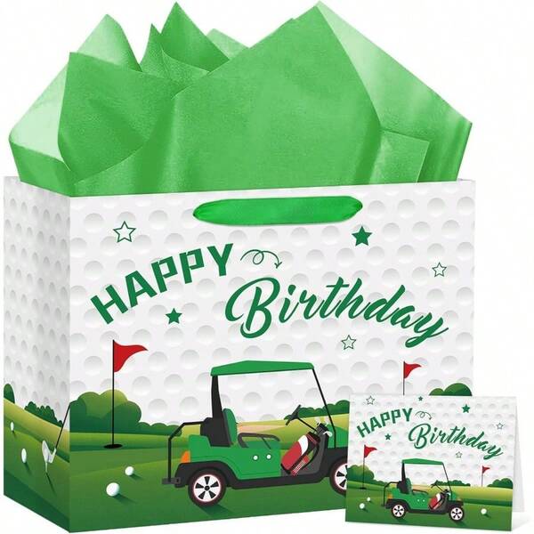 Large Birthday Bag With Tissue Paper And Greeting Card Happy Birthday Party Favor Wrapping Bag Men Sports Themed Party Supplies