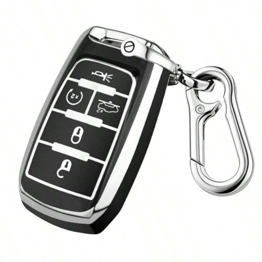 Dfor Dodge Key Fob Cover Fits For Dodge RAM 1500 2500 3500 4-5 Buttons 2019 2020 2021 2022 2023 TPU Key Fob Case With Keychain Remote Accories Key Fob Protection Sier-Black - 銀黑 - 查看 1