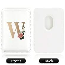 Elastic Magsafe Cardholder Slim Leather Magnetic Wallet Built In Magnet Designed Magnet Phone Bag Cover CellPhone Credit Card Holder For Apple12/13/14/15/16 Pro Max & Magsafe Case A-Z Gold Pattern - White - View 30