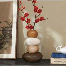 Resin Fortune-Turning Stone-Shaped Vase, Hand-Painted Home Decoration Craft Vase, Suitable For Christmas And New Year Decoration. It Can Be Placed In The Home, Office Desk, Living Room For Display, And Is A Perfect Gift And Holiday Decoration For Weddings And Festivals - 1 chiếc bình hoa - Xem 2