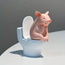 1pc Cute Pig Sitting On Toilet, 1pc Cute Frog Sitting On Toilet | PVC Bathroom Decor, Desk Or Wall Mounted, Home Office Desk And Living Room Display, Home Decor, Bathroom Accessories, Figurine Decoration. - 1PC - View 11