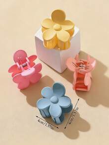 Set de 4 pinzas de pelo con diseño floral colorido minimalista para niñas, adecuadas para peinados de moño, combinación con atuendos diarios, primavera/verano - Multicolor - Ver 4