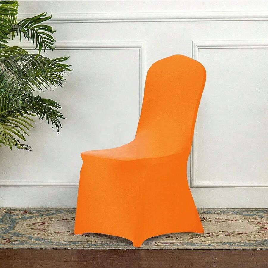 1pc Orange Chair Cover, Spandex & Polyester Stretch Dining Chair Slipcover, Suitable For Wedding Party Events, Waterfall Style - Orange - View 1