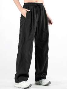 Women's Summer Quick Dry Pants Adjustable Ankle Cuff Ice Silk Breathable Loose Outdoor Hiking Casual Long Pants - Black - View 6