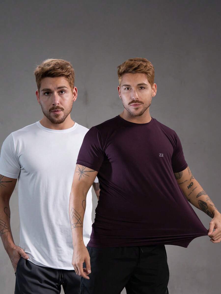 Kit 2 Dry Fit Polyamide T-Shirts - Blanco / Vino - Ver 1
