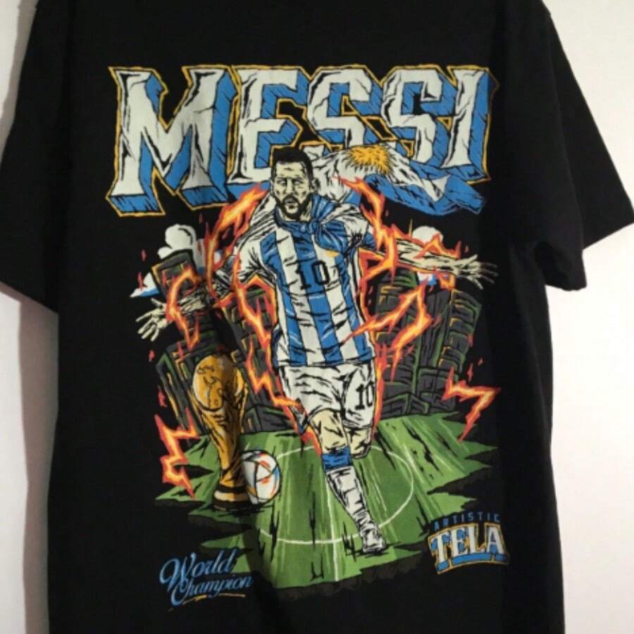Artistic Tela Lionels Messis Men's Sz Medium World Champion Soccer Graphic T-Shirt. - màu đen - Xem 1