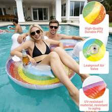 2 Person Swim Ring Pool Float, Double Lounger For Relaxing, Rainbow Inflatable Float For Adults, Pool, Lake, Party, Pool Inflatable, Beach Essentials, Pool Float - A - View 6