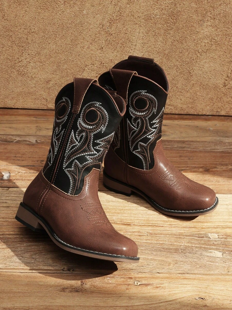 Boys Cowboy Boots Kids Classic Western Boots Square Toe Girls Cowgirl Boots For Toddler/Little Kid/Big Kid - 深棕色 - 查看 1