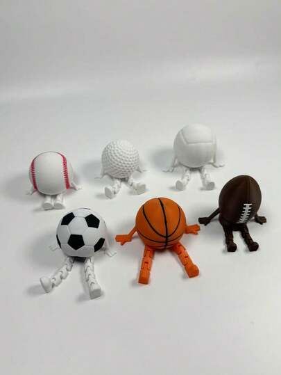 1pc 3D Printed Movable Joint Sports Figurine, Football, Basketball, Baseball, Golf, Rugby, Volleyball Posable Decor, Creative Stress Relief Decorations, Home Office Desktop Decoration, Sports Fan Collectible Gift