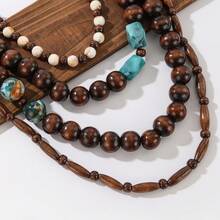 1件波西米亚风夸张多层木珠项链，女士沙滩度假、派对聚会饰品 - 咖啡棕 - 查看 4