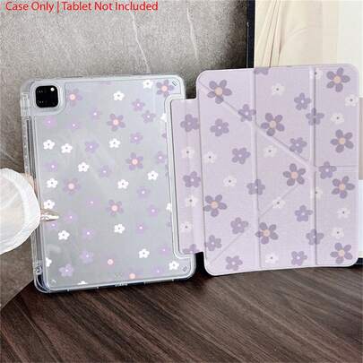 1pc Soft Purple Floral Multi-Angle Stand Protective Tablet Case - Suitable For Sweet & Dreamy Style Lovers, Tablet Protective Case With Pencil Slot Compatible With 10.9/10.2 Inch Air 5th Gen/Pro11/10th/9.7 Inch Air 2/ (7th Gen)/ (8th Gen)/ Air 4/5/ Pro 11/ 10th Generation 10.9 Inch 2022 Model