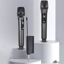 2个专业VHF无线手持麦克风系统，可充电接收器，电池续航6小时，传输距离100英尺，适用于唱歌、卡拉OK、教堂、演讲、婚礼、派对等场合。 - 查看 3