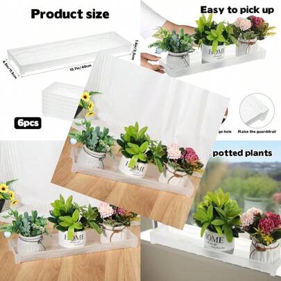 6 PCS Plastic Plant Tray Saucer Rectangular Window Sill Plant Tray For Indoors Outdoor Flower Pots For Window Shelf Clear Thick Plastic Plant Trays For Succulent Pot Square Plant Saucers
