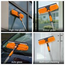 4M Window Squeegee 2-In-1, Glass Cleaning Tool Kit With Extension Pole, Silicone Squeegee & Window Washer For Indoor & Outdoor - Orange Color - View 5