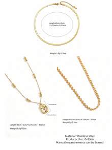 VceTd 高品质多层不锈钢项链，采用扁平蛇骨链、串珠花链和不对称方形玫瑰吊坠，是一款百搭配饰，适合男女日常佩戴和半正式场合。 - 金黃 - 查看 9