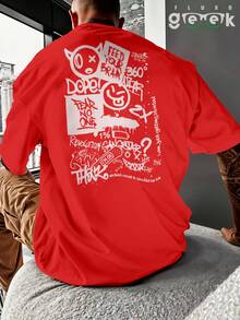 Oversized Streetwear T-Shirt With Urban Skater Graffiti Print REF 3411 FLUXOGEEK - Red - View 7