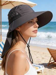 1pc UV Protection Wide Brim Sun Hat, Outdoor Unisex Summer Fishing Cap With Face & Neck Coverage - Multicolor - View 5