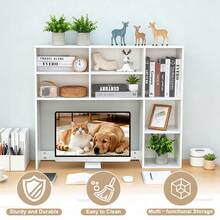 SURUIHK Wooden Desktop Bookshelf Storage Cabinet With 7 Compartments And 3 Adjustable Shelves Large Capacity Desk Organizer For Dorm Office Home White - Hình chữ nhật - Xem 7