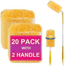 Heavy Duty Duster Refills With 1 Extension Retractable Pole + 1 Short Handle, Suitable For Rotary Dusting Brushes, Multisurface 360° Larger Size Dusters With 4X Microfibers, Unscented Disposable Dusters For Cleaning Home, Blinds, Fans, Corners - Màu vàng - Xem 8