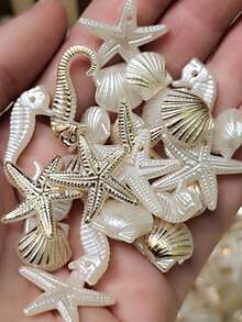 Bead Spacers 100/200 Pcs Shell, Star, Teardrop, Flower And Other Shapes Pearly Jewelry Crafts - Marine Trio With Gold - View 2