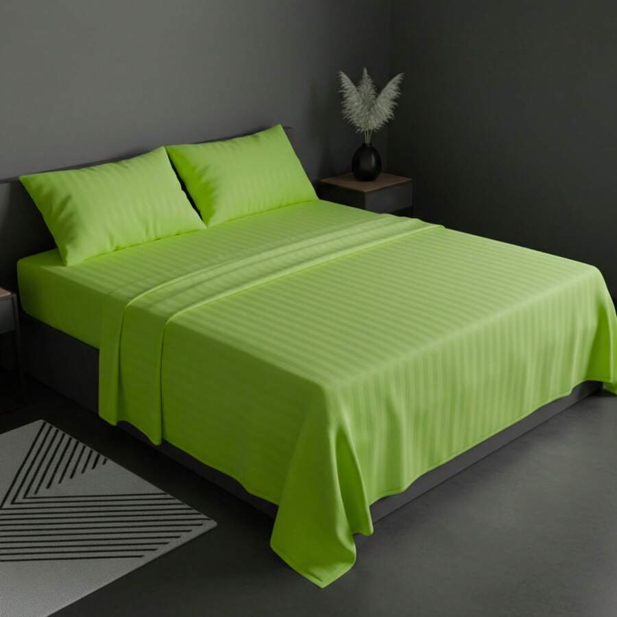 Juego de Sabanas para Cama, Sabana Bajera, Sabana Plana y Funda de Almohada, Cajon Amplio, 2800 Hilos, Premium, Tamaño Individual Matrimonial Queen King - Verde Limón - Ver 1