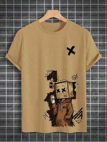 Men's Streetwear Premium Cotton T-Shirt Good Person Man Cardboard Box Boy Cartoon Bag - Màu be - Xem 4