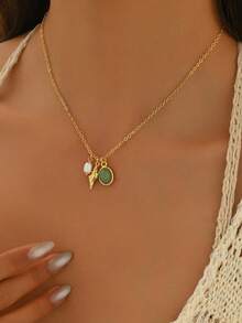 1pc Ocean Style Shell & Faux Pearl Crystal Necklace, Casual Vacation Daily Wear Gift For Women - Multicolor - View 1