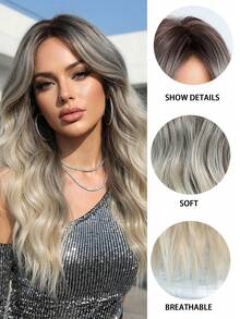 22英寸棕色渐变波浪中长假发套装（适合女性） - 齐肩长度，中分，采用耐热合成纤维制成，外观自然，适合女性作为假发使用，是初学者必备，时尚多功能，是美容旅行的必备单品，佩戴舒适，非常适合音乐节、日常佩戴、婚礼、万圣节、圣诞节、母亲节、毕业典礼、斋月礼物等场合。 - 漸層 - 查看 8