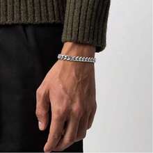 Men's Silver Bracelet, Stainless Steel Cuban Link Bracelet, Width 7mm Length 7.1 Inches/7.5 Inches/7.9 Inches - Multicolor - View 4