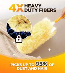 Heavy Duty Duster Refills With 1 Extension Retractable Pole + 1 Short Handle, Suitable For Rotary Dusting Brushes, Multisurface 360° Larger Size Dusters With 4X Microfibers, Unscented Disposable Dusters For Cleaning Home, Blinds, Fans, Corners - Màu vàng - Xem 3