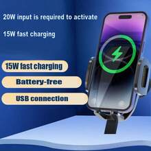 1 pieza Soporte de teléfono de montaje de coche con cargador inalámbrico, tecnología avanzada e innovadora de inducción inteligente de ventilación de aire para carga rápida de 15W automática completa del sujetador del teléfono del coche - Negro - Ver 11