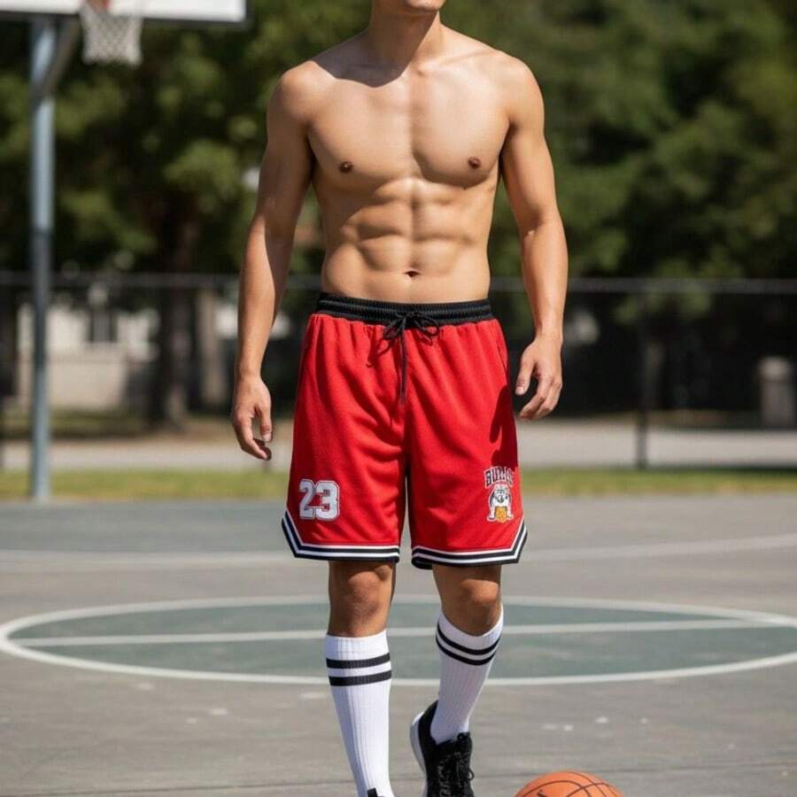 Summer Loose Pocket Drawstring Knot Sports Daily - 紅色 - 查看 1