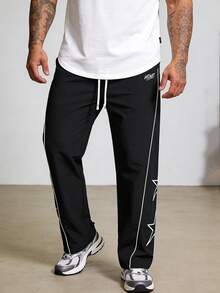 Men's Star Pattern Casual Sports Pants, 4-Season Wear - Black - View 8