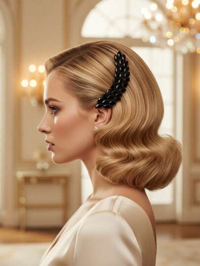 1个优雅黑色马眼形水晶发夹 - 复古奢华水钻叶子发夹，高端发饰，适合派对、婚礼和日常造型