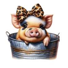 1个/2个/3个豹纹蝴蝶结小猪热转印布贴，DIY熨烫布贴，适用于T恤、连帽衫、棒球帽、帆布包 - L+S - 查看 2