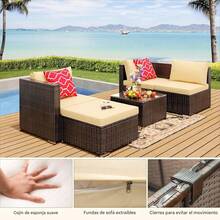 Conjunto de sofá de patio al aire libre, sofá seccional de conversación de mimbre de polietileno y ratán con mesa de centro de vidrio para porche, patio y piscina. - Albaricoque - Ver 6