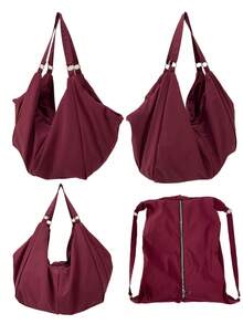 Large Capacity Plaid Pattern Shoulder Bag, Solid Color Nylon Water-Resistant Material, Minimalist Style Women's Crossbody Bag, Zipper Closure, Casual Practical Multipurpose Tote Bag, Suitable For Work, Study, Travel - Purple - View 11