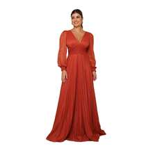 Elegant Women's Long Dress With Long Sleeves And Pleats, Suitable For Bridesmaids, Bridesmaids, Mothers Of The Bride, Groomsmen, Weddings, Graduations, And Evangelical Fashion. - 紅陶 - 查看 2