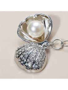 1个创意海洋风金属贝壳钥匙扣，适用于包包挂件、汽车钥匙链，闪亮锌合金材质 - 銀色 - 查看 3