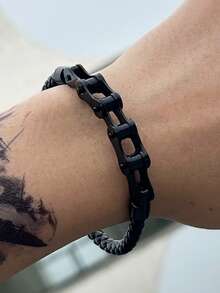 1条时尚男士手链，街头朋克风PU皮手链，复古自行车链条手链，派对节日礼物 - 手鐲 - 查看 6