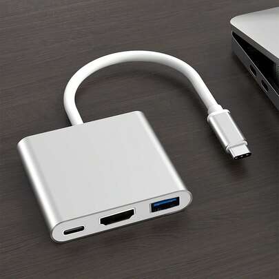 Adaptador multifuncional 3 en 1, Convertidor de Tipo-C a HDTV, Thunderbolt 3 a salida HDTV 4K, Puerto USB 3.0 y Puerto de carga USB-C, Compatible con MacBook Pro/Air, Galaxy S8/S9, portátiles y otros dispositivos, Admite carga PD Hub USB